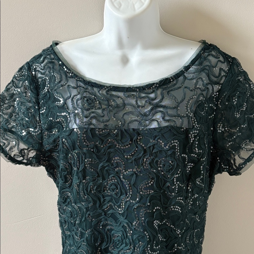 SLNY Dress - Forest Green Evening Midi Dress, Size 10